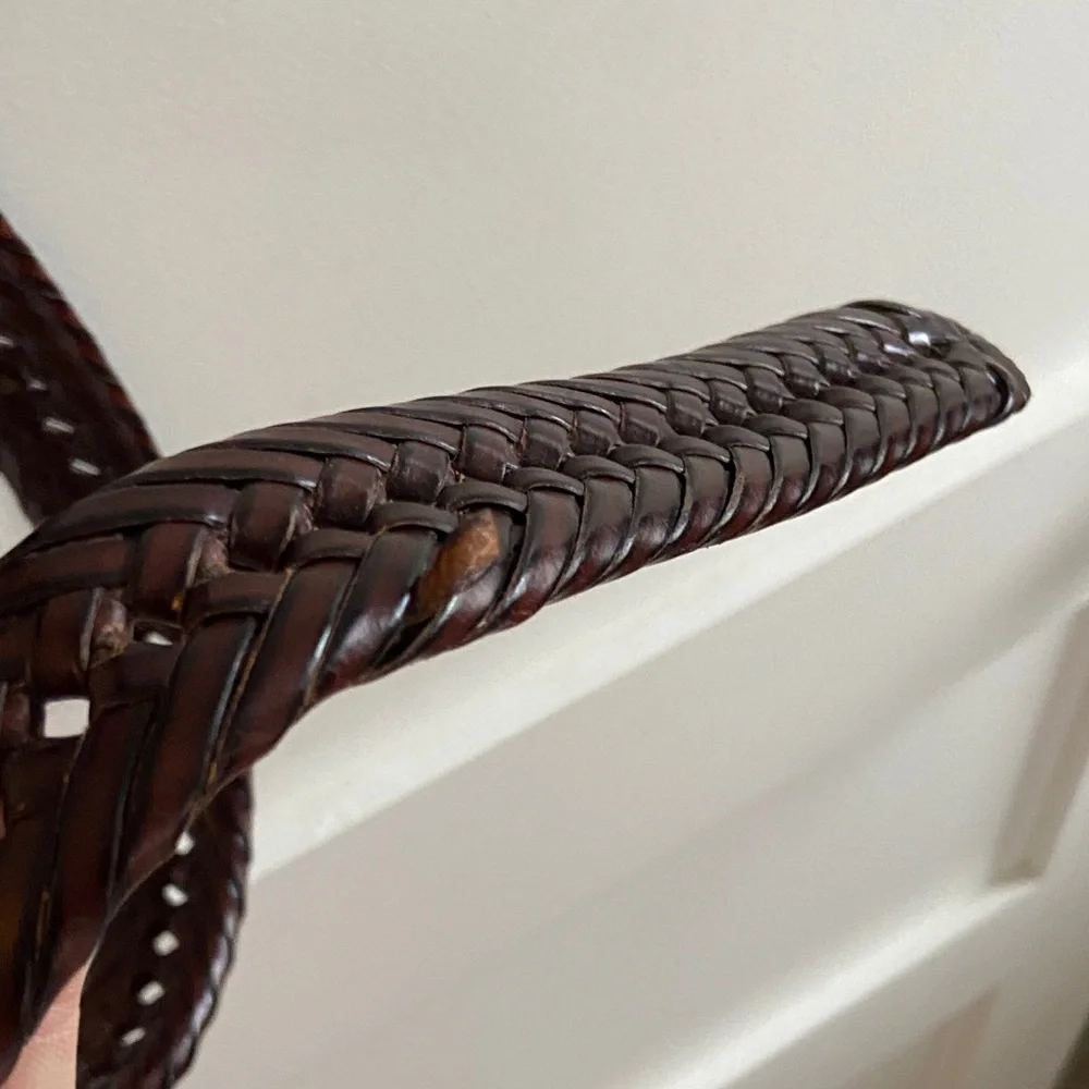 Braided Leather Men’s Belt in Burgundy with Brass Buckle pre owned